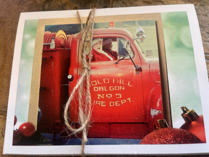 Santa Waving From a Gold Hill Fire Truck - Locally Made Greeting Card